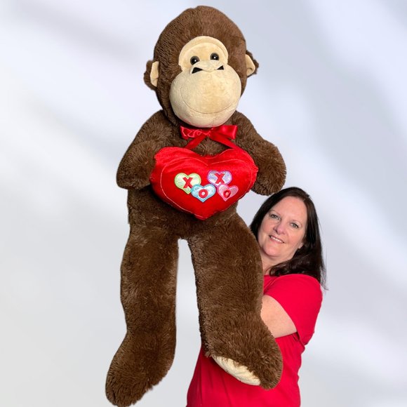 Kellytoy HUGE Monkey Valentines Day Love XOXO Heart 40" Plush Stuffed Animal Toy - Picture 1 of 5